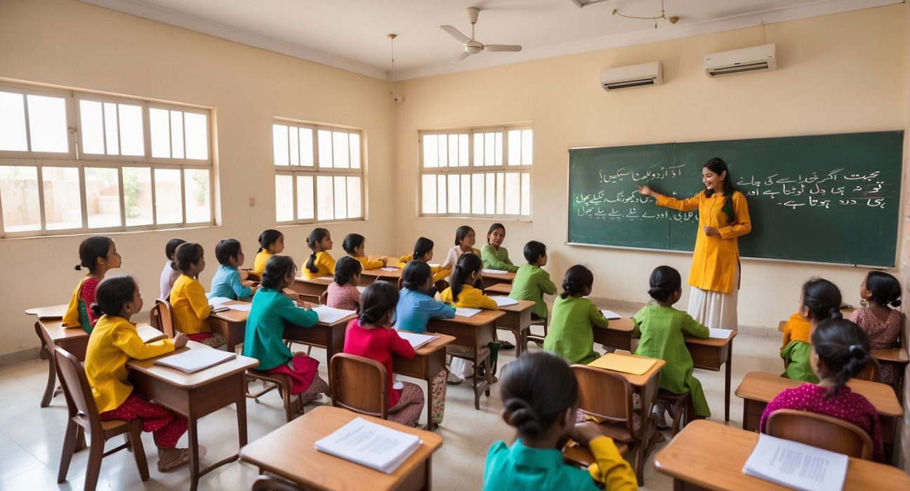 symbolizing the journey and preservation of the Urdu language blending tradition modernity